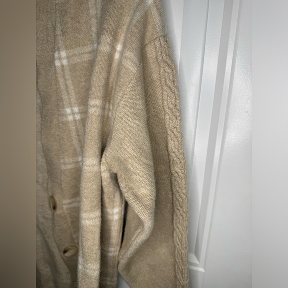Joie Tan Plaid Button Down Cardigan Sweater - Picture 5 of 7